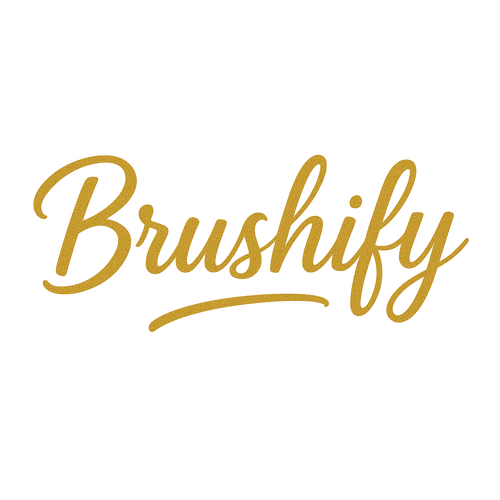Gold 'Brushify' text on a pink watercolor background